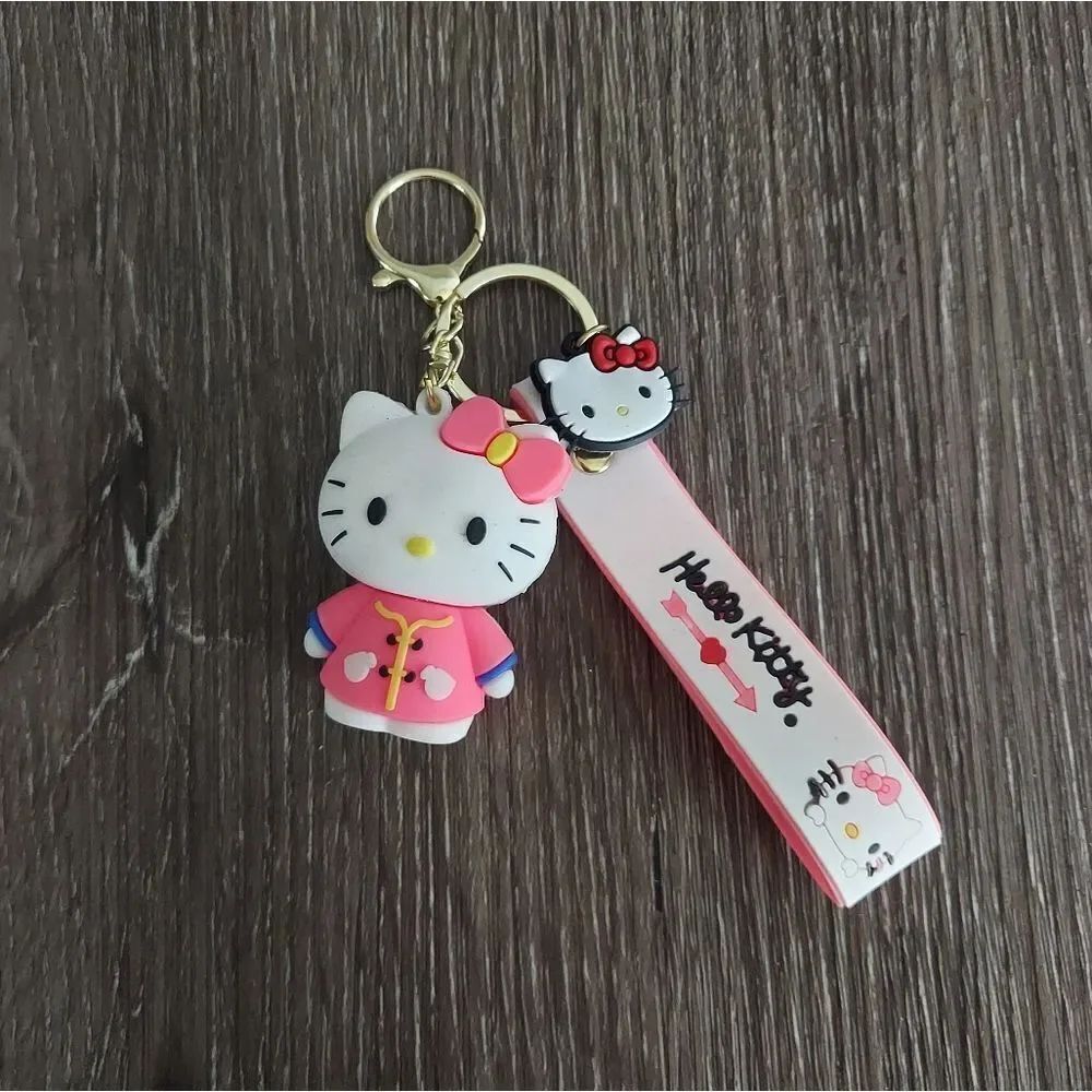 Hello Kitty Pink and White Keychain with Gold Accent